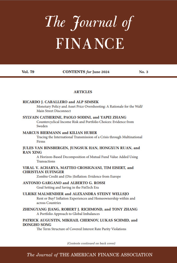 创管学院张亚佩在金融学国际期刊The Journal of Finance发表重要研究成果